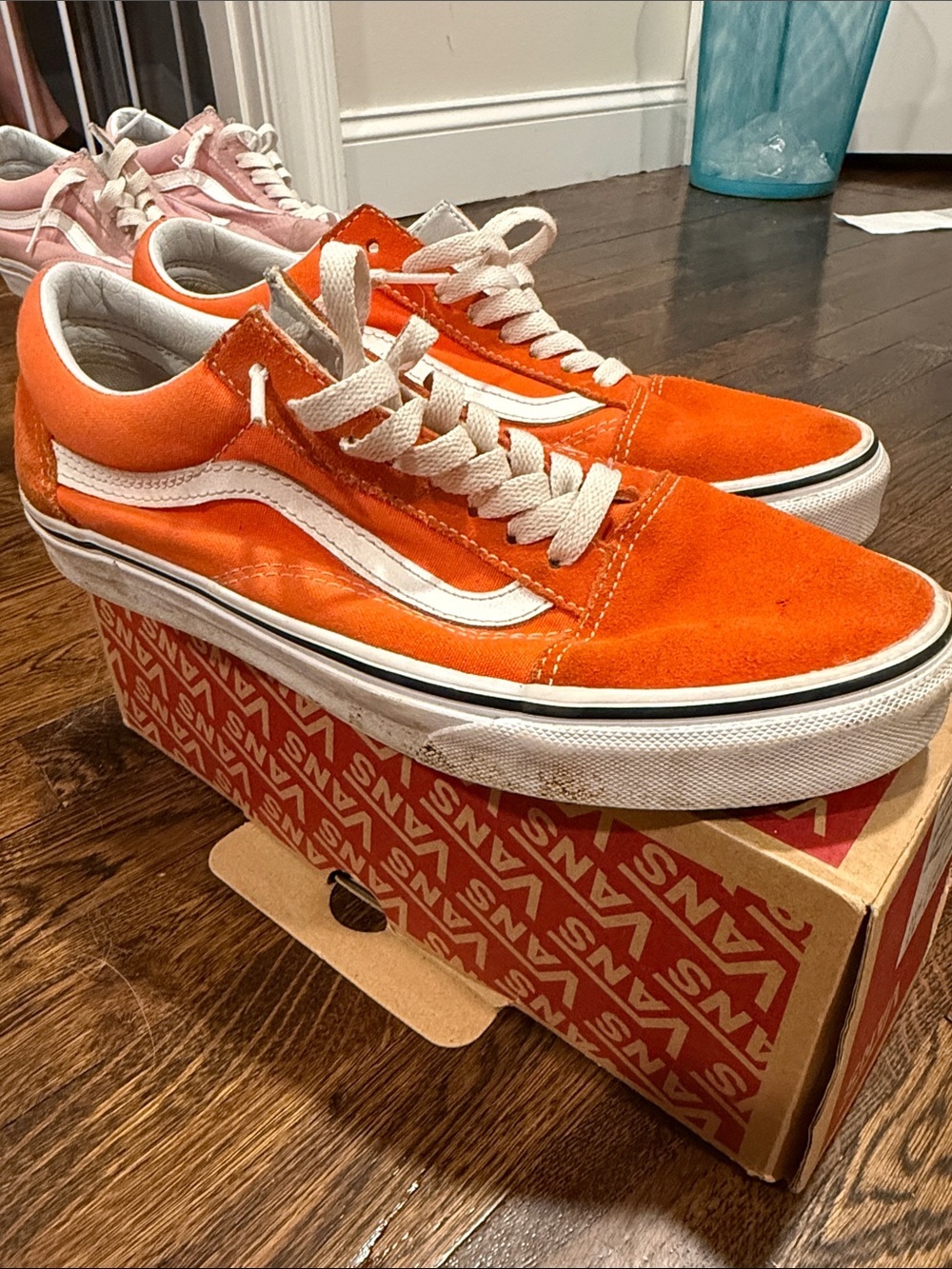Vans Orange Suede Low-Top Sneakers with White Stripe